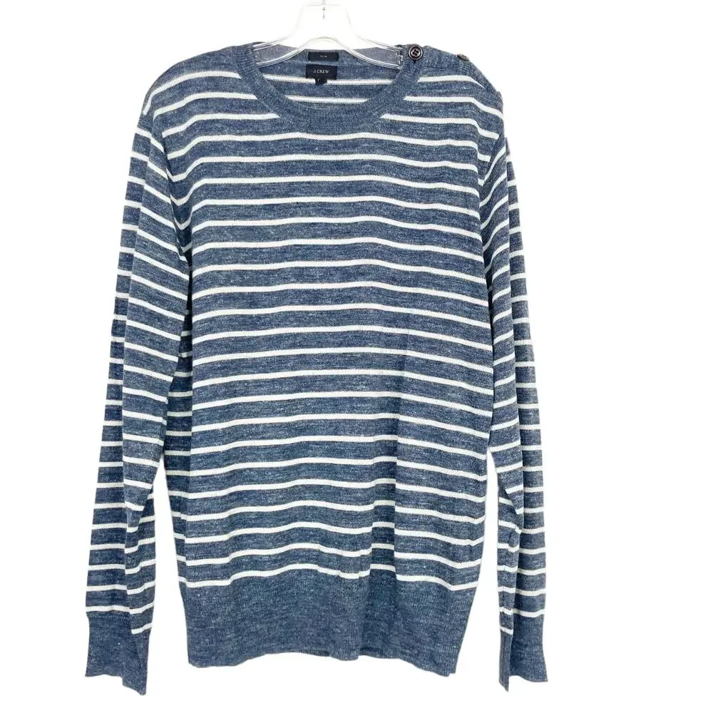 J. Crew Blue White Striped Wool Blend Slim Fit Sweater Sz XL